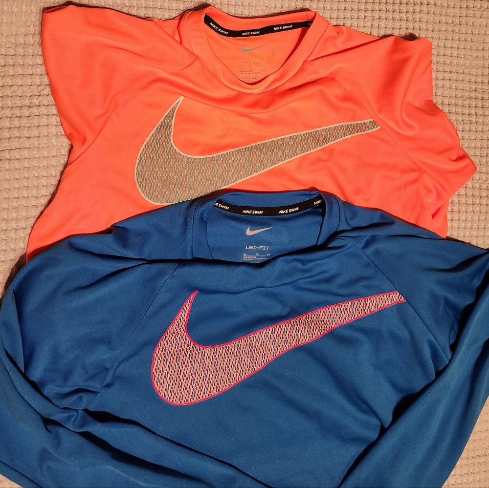 (2) Nike Swim Boys XL Long Sleeve in Orange and Blue Dri-Fit